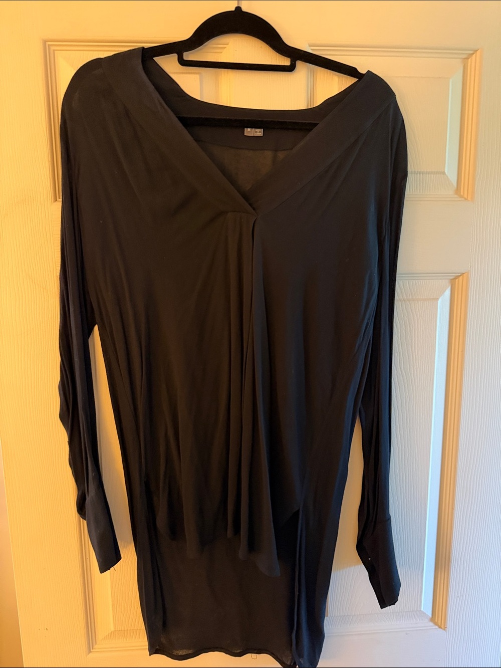 Vince Black Long-Sleeve V-Neck Draped Top